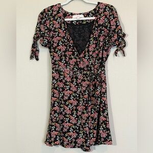 LOFT Black Floral Dress Mini Skort Wrap Dress, size 4